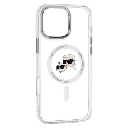 Coque MagSafe pour Apple iPhone 16 Pro Max, Karl Lagerfeld, IML Metal Karl & Choupette's Heads, Blanche