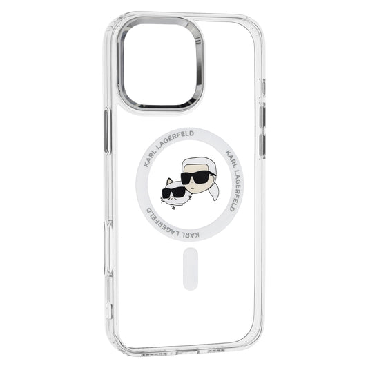 Coque MagSafe pour Apple iPhone 16 Pro Max, Karl Lagerfeld, IML Metal Karl & Choupette's Heads, Blanche