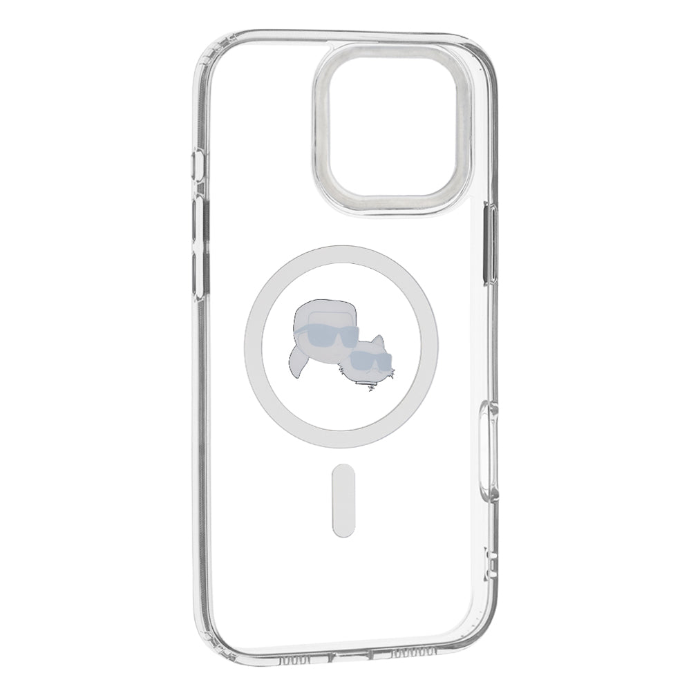Coque MagSafe pour Apple iPhone 16 Pro Max, Karl Lagerfeld, IML Metal Karl & Choupette's Heads, Blanche