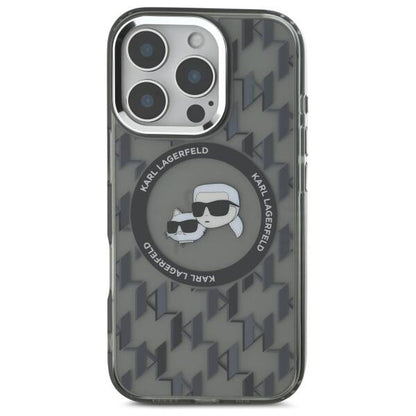 Custodia MagSafe per Apple iPhone 16 Pro Max, Karl Lagerfeld, IML Monogramma Karl & Choupette's Heads, Nera