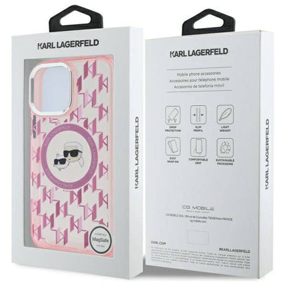 Étui MagSafe pour Apple iPhone 16 Pro Max, Karl Lagerfeld, IML Monogramme Karl & Têtes de Choupette, Rose