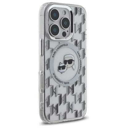 Coque MagSafe pour Apple iPhone 16 Pro Max, Karl Lagerfeld, IML Monogramme Karl & Choupette's Heads, Transparente