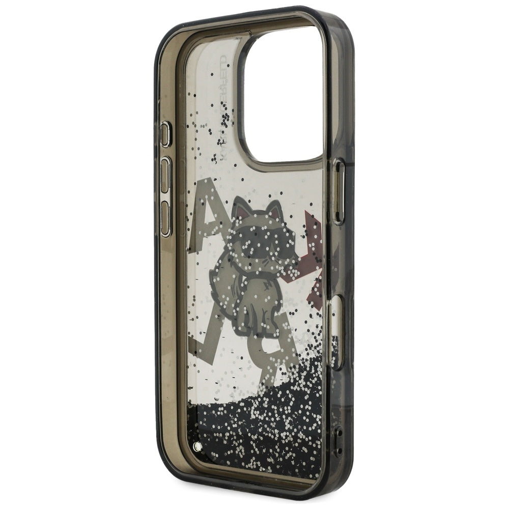 Custodia MagSafe per Apple iPhone 16 Pro Max, Karl Lagerfeld, Liquid Glitter Choupette Logo, Nera