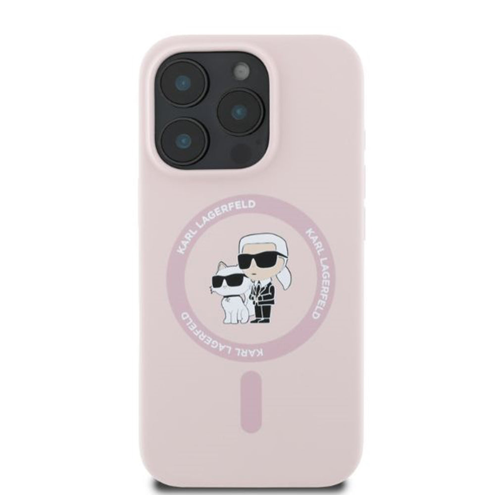 MagSafe Hülle für Apple iPhone 16 Pro Max, Karl Lagerfeld, Silicone Ring Karl & Choupette, Rosa