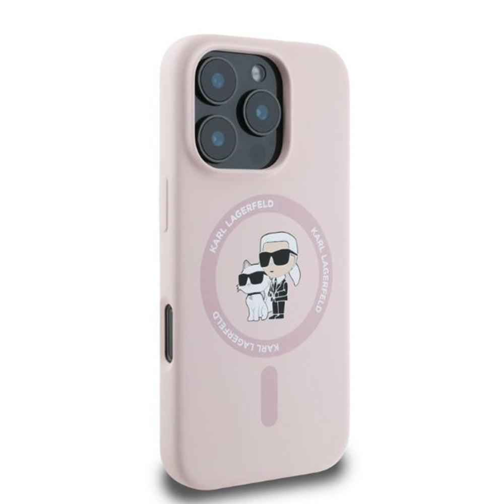 MagSafe Hülle für Apple iPhone 16 Pro Max, Karl Lagerfeld, Silicone Ring Karl & Choupette, Rosa