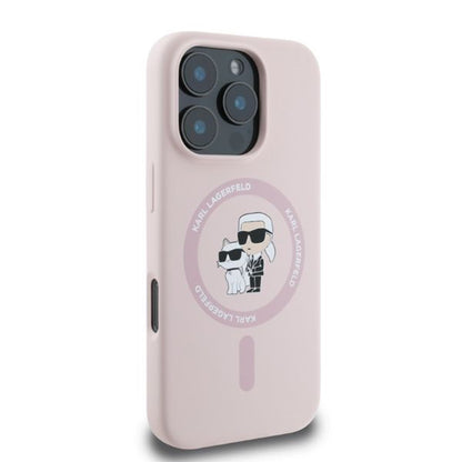 MagSafe Hülle für Apple iPhone 16 Pro Max, Karl Lagerfeld, Silicone Ring Karl & Choupette, Rosa