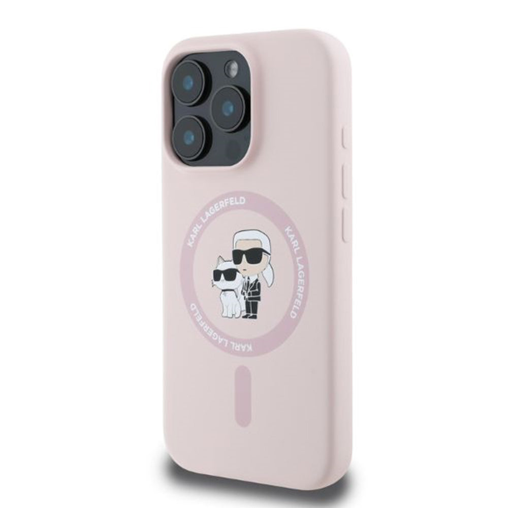 MagSafe Hülle für Apple iPhone 16 Pro Max, Karl Lagerfeld, Silicone Ring Karl & Choupette, Rosa
