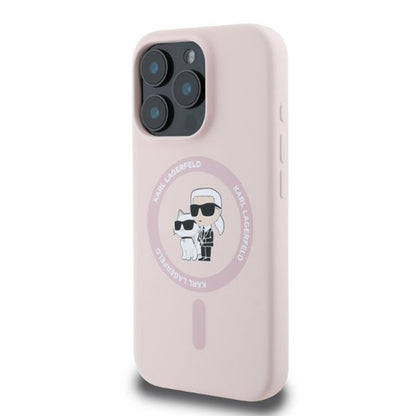 MagSafe Hülle für Apple iPhone 16 Pro Max, Karl Lagerfeld, Silicone Ring Karl & Choupette, Rosa