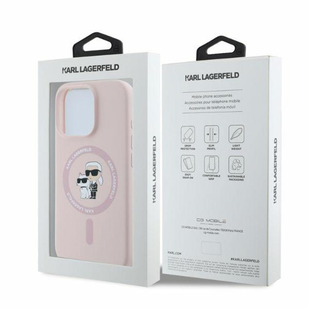 MagSafe Hülle für Apple iPhone 16 Pro Max, Karl Lagerfeld, Silicone Ring Karl & Choupette, Rosa