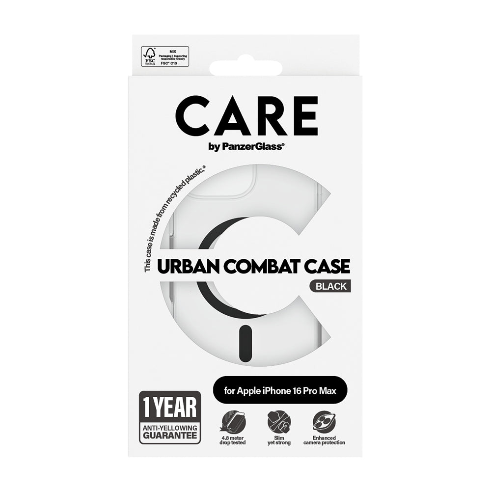 Custodia MagSafe per Apple iPhone 16 Pro Max, PanzerGlass, Care Urban Combat, Trasparente Nera