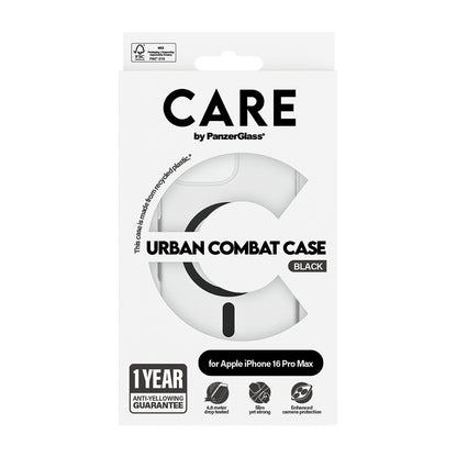 Custodia MagSafe per Apple iPhone 16 Pro Max, PanzerGlass, Care Urban Combat, Trasparente Nera