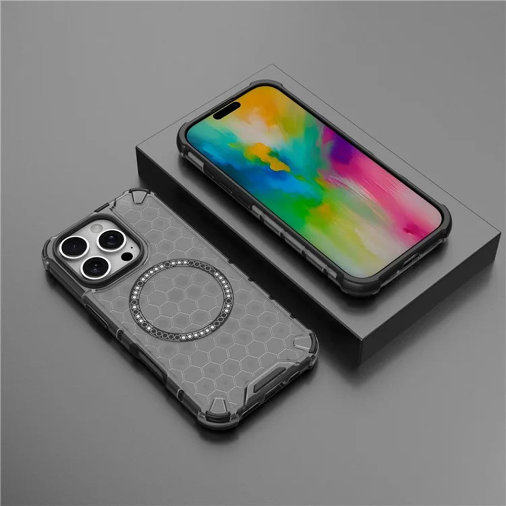 Custodia MagSafe per Apple iPhone 16 Pro Max, Techsuit, HoneyComb Shield, Nera