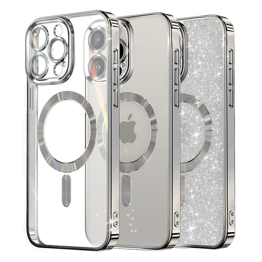 Coque MagSafe pour Apple iPhone 16 Pro Max, Techsuit, Luxury Glitter, Argentée