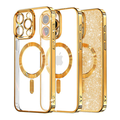 Coque MagSafe pour Apple iPhone 16 Pro Max, Techsuit, Luxury Glitter, Dorée