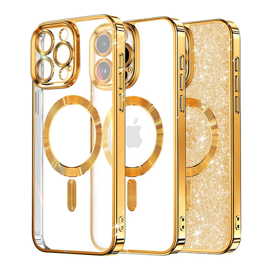 Coque MagSafe pour Apple iPhone 16 Pro Max, Techsuit, Luxury Glitter, Dorée