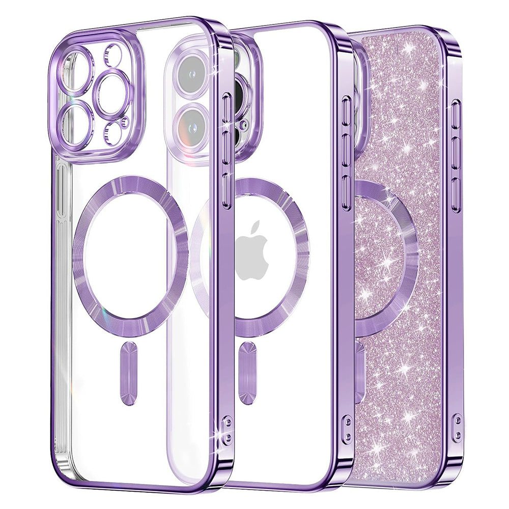Coque MagSafe pour Apple iPhone 16 Pro Max, Techsuit, Luxury Glitter, Violet Clair