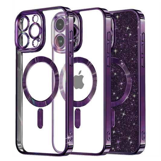 MagSafe-Hülle für Apple iPhone 16 Pro Max, Techsuit, Luxury Glitter, Dunkellila