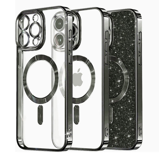 Coque MagSafe pour Apple iPhone 16 Pro Max, Techsuit, Luxury Glitter, Noire