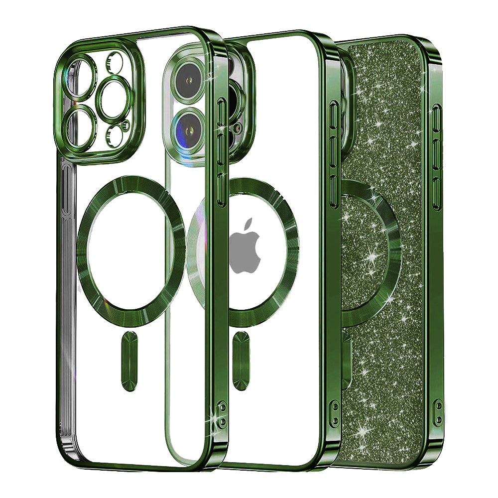 MagSafe-Hülle für Apple iPhone 16 Pro Max, Techsuit, Luxury Glitter, Dunkelgrün