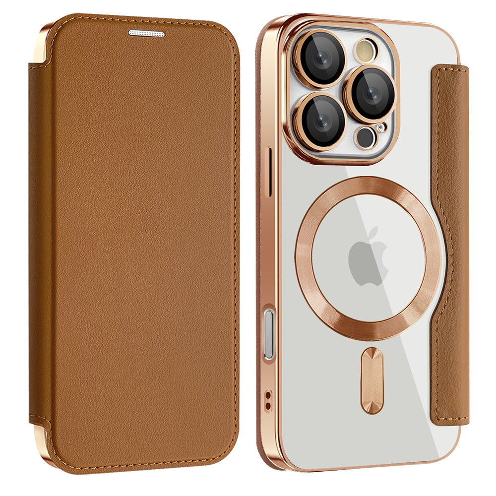 Custodia MagSafe per Apple iPhone 16 Pro Max, Techsuit, SmartMag Book, Marrone