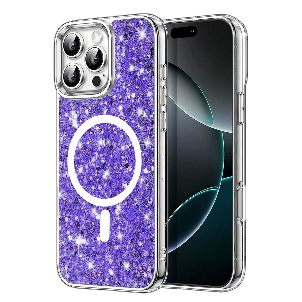 Coque MagSafe pour Apple iPhone 16 Pro Max, Techsuit, Paillettes Scintillantes, Violet