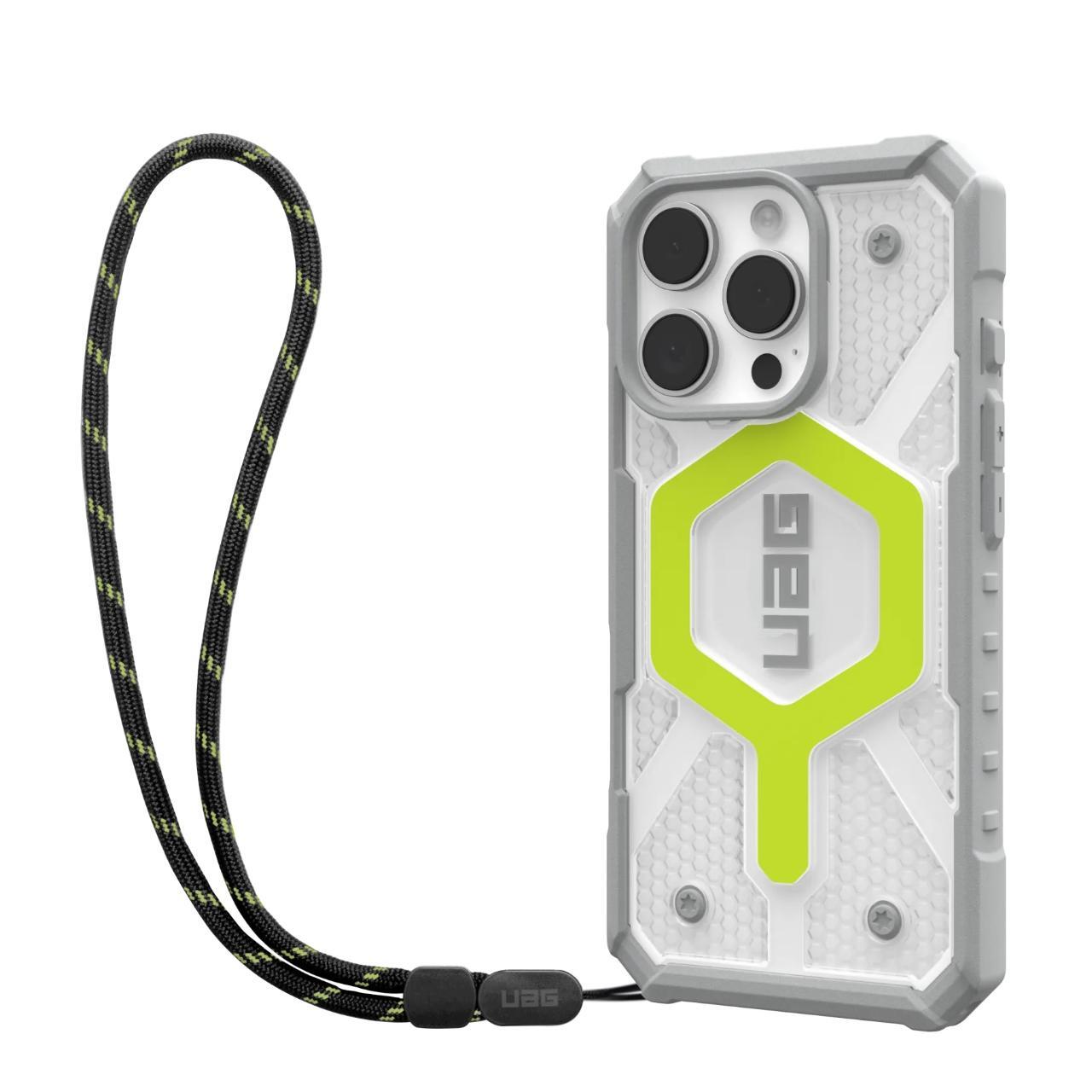 Coque MagSafe pour Apple iPhone 16 Pro Max, Urban Armor Gear, Pathfinder Clear avec cordon, Vert
