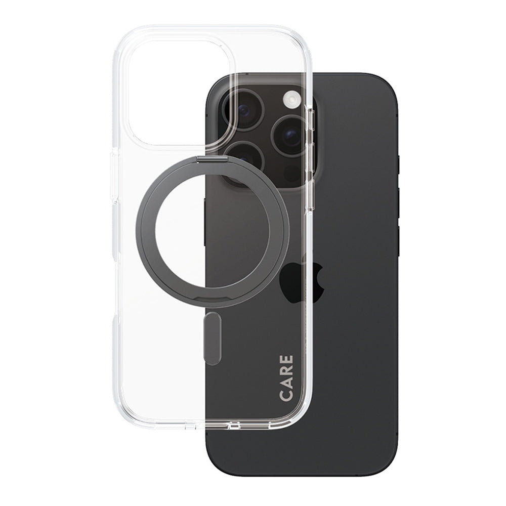 Custodia MagSafe per Apple iPhone 16 Pro, PanzerGlass, con Supporto Kickstand, Trasparente Nera