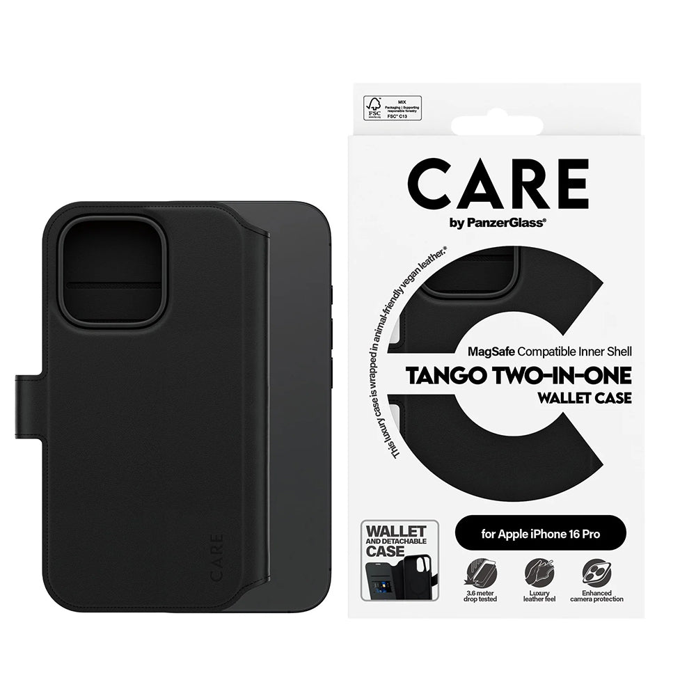 Custodia MagSafe per Apple iPhone 16 Pro, PanzerGlass, Care Feature Tango Two-in-One, Nera