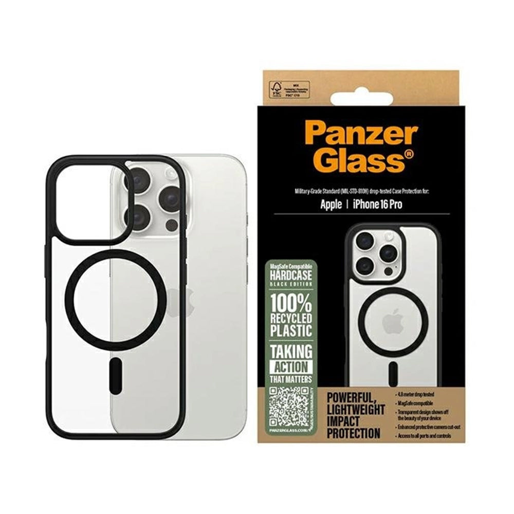 Coque MagSafe pour Apple iPhone 16 Pro, PanzerGlass, Frame, Transparent Noir