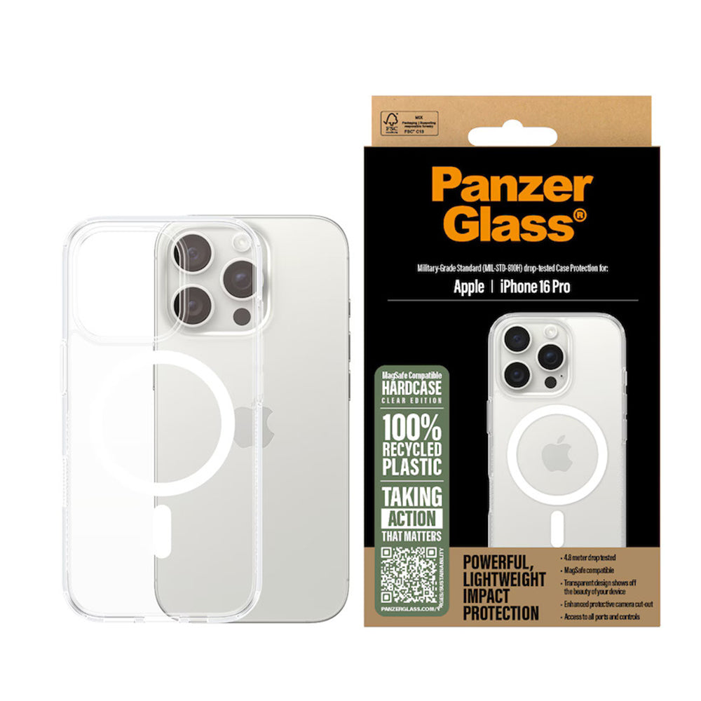 Coque MagSafe pour Apple iPhone 16 Pro, PanzerGlass, HardCase, Transparente Blanche
