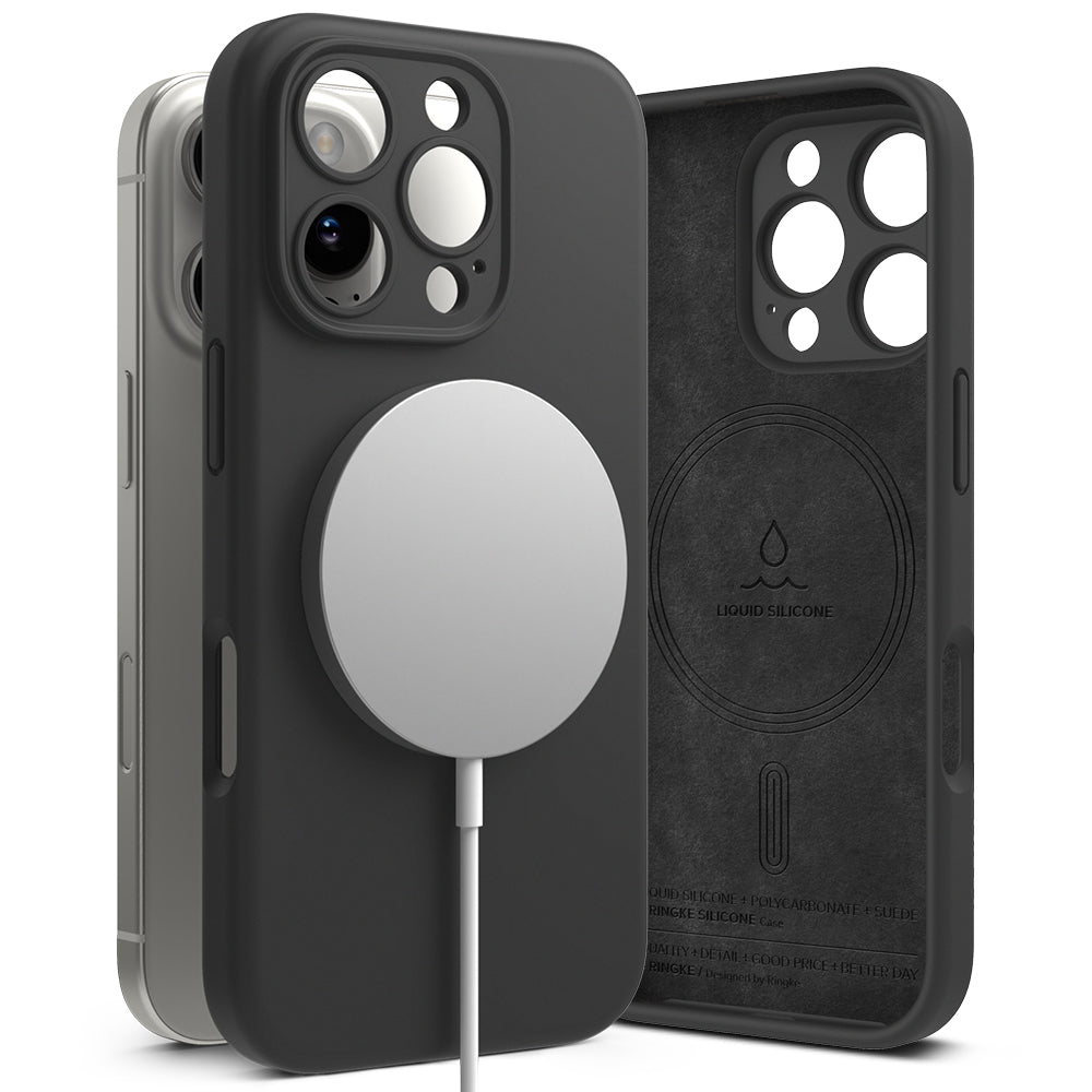 Custodia MagSafe per Apple iPhone 16 Pro, Ringke, Silicone, Nera