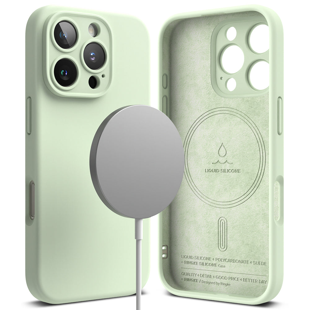 Coque MagSafe pour Apple iPhone 16 Pro, Ringke, Silicone, Vert Clair