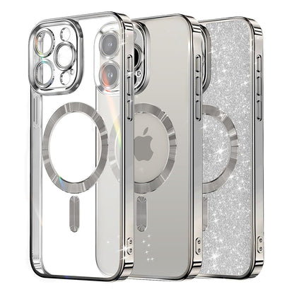 Coque MagSafe pour Apple iPhone 16 Pro, Techsuit, Luxury Glitter, Argentée