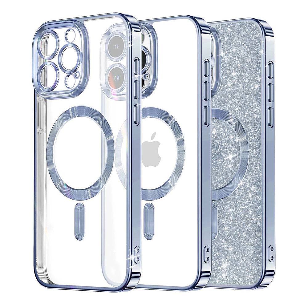 MagSafe-Hülle für Apple iPhone 16 Pro, Techsuit, Luxury Glitter, Blau