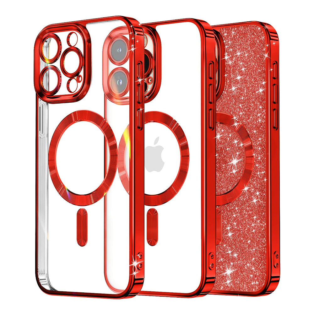 MagSafe-Hülle für Apple iPhone 16 Pro, Techsuit, Luxury Glitter, Rot