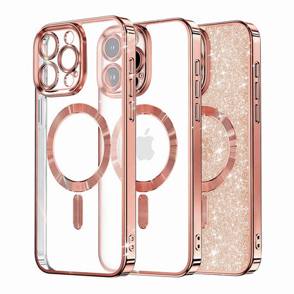 Coque MagSafe pour Apple iPhone 16 Pro, Techsuit, Luxury Glitter, Rose Doré