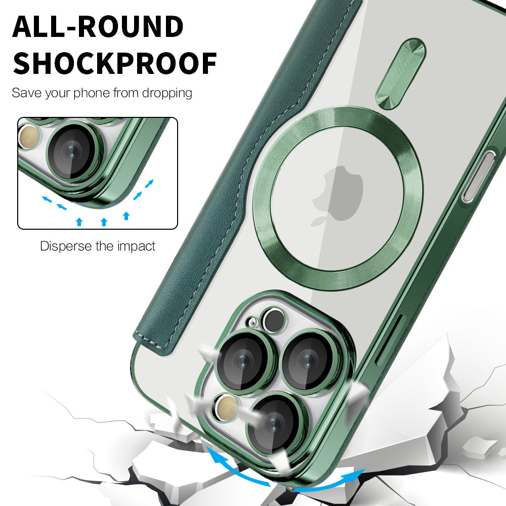 Custodia MagSafe per Apple iPhone 16 Pro, Techsuit, SmartMag Book, Verde