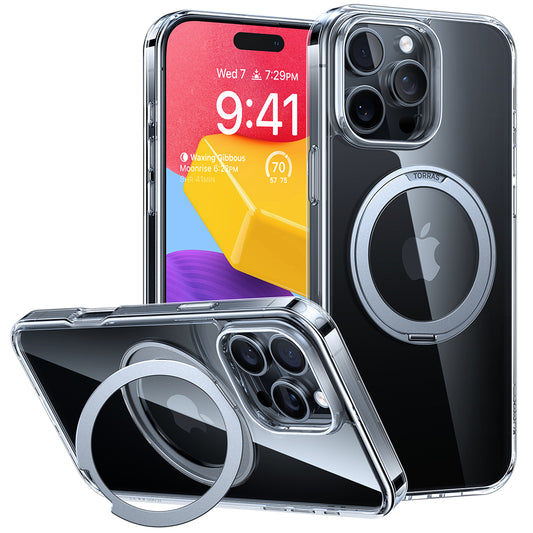 Coque MagSafe pour Apple iPhone 16 Pro, Torras, Ostand Pro, Transparente
