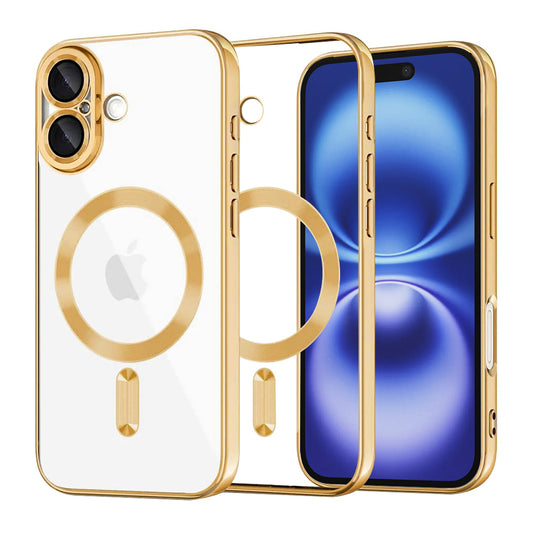 Coque MagSafe pour Apple iPhone 16, Techsuit, Luxury Crystal, Dorée