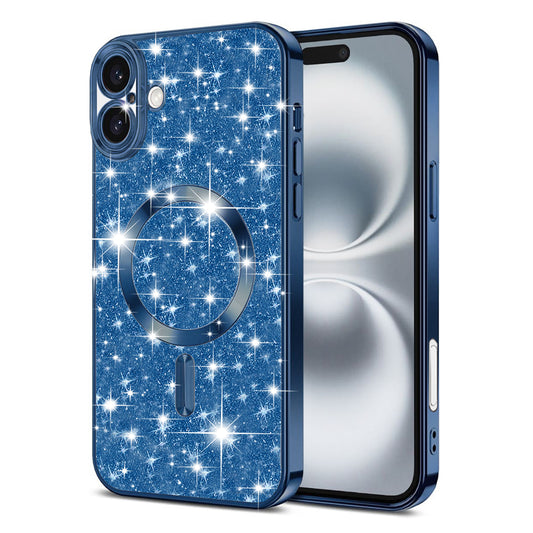 Coque MagSafe pour Apple iPhone 16, Techsuit, Luxury Glitter, Bleu Foncé