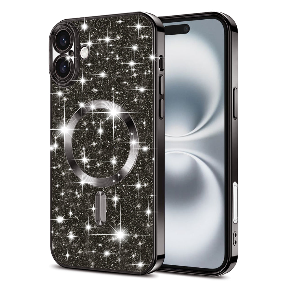 Coque MagSafe pour Apple iPhone 16, Techsuit, Luxury Glitter, Noire
