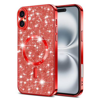 Coque MagSafe pour Apple iPhone 16, Techsuit, Luxury Glitter, Rouge