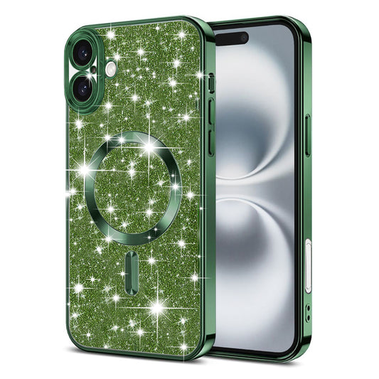 Coque MagSafe pour Apple iPhone 16, Techsuit, Luxury Glitter, Vert Foncé