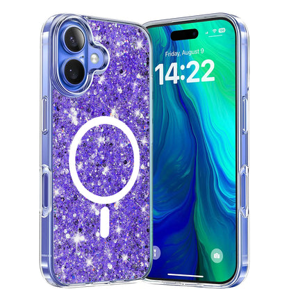 Custodia MagSafe per Apple iPhone 16, Techsuit, Sparkly Glitter, Viola