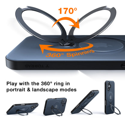 MagSafe Hülle für Apple iPhone 16, Torras, Ostand Spin, Transparent