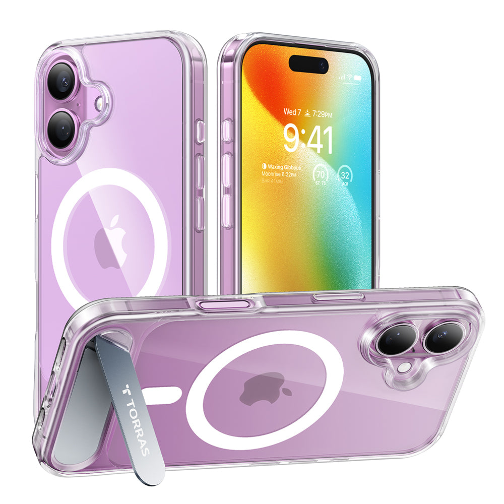 Custodia MagSafe per Apple iPhone 16, Torras, Pstand, Trasparente