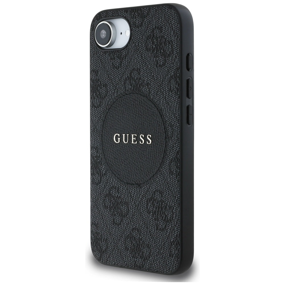 Custodia MagSafe per Apple iPhone 16e, Guess, 4G Circle Classic Logo, Nera