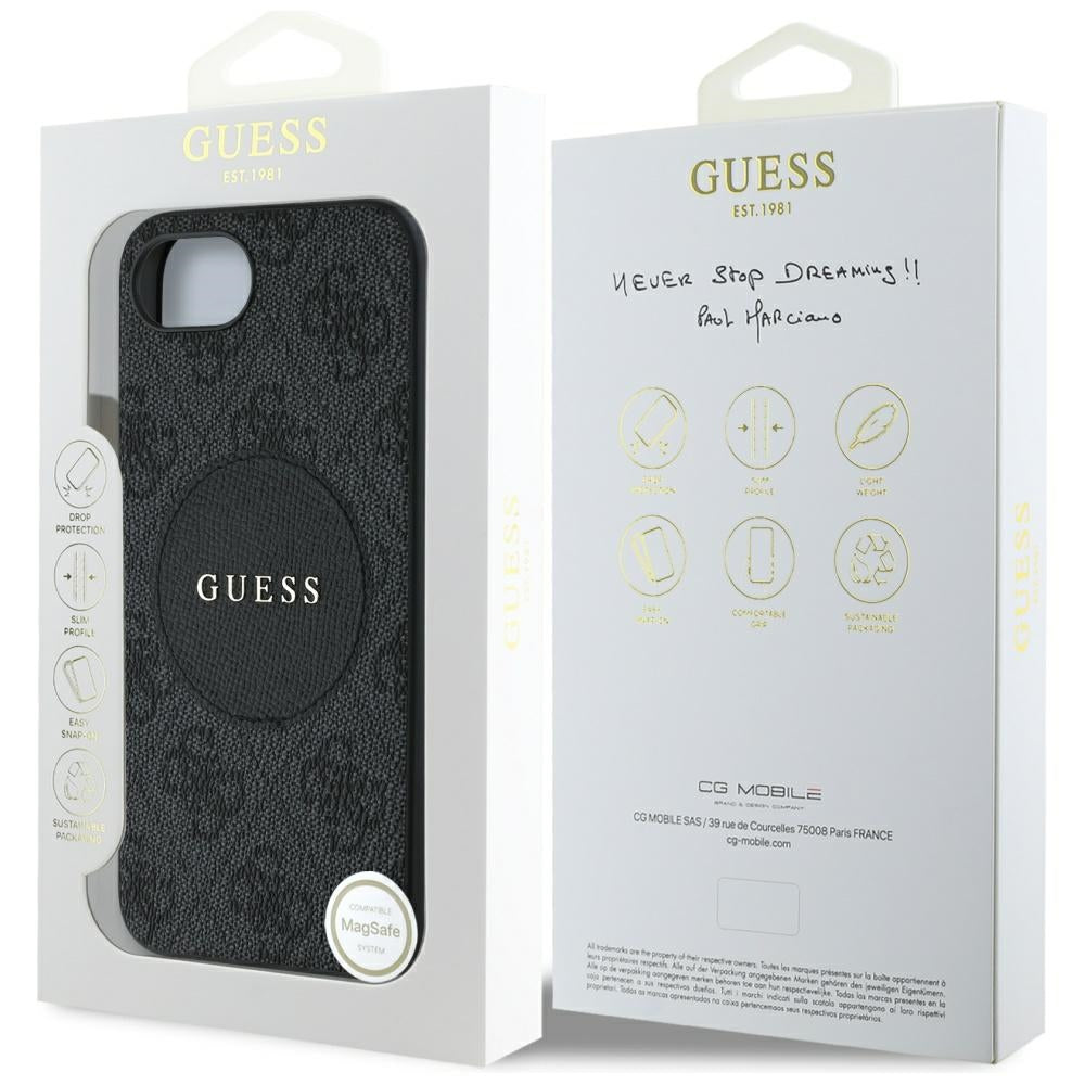 Custodia MagSafe per Apple iPhone 16e, Guess, 4G Circle Classic Logo, Nera
