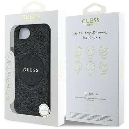 Custodia MagSafe per Apple iPhone 16e, Guess, 4G Circle Classic Logo, Nera