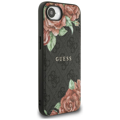 Custodia MagSafe per Apple iPhone 16e, Guess, Stampa Fiori 4G, Nera